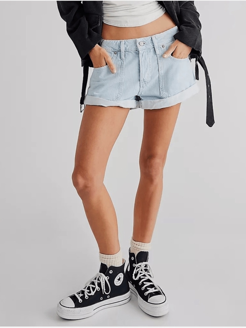We the Free beginners luck slouch denim shorts rolled hem size 26